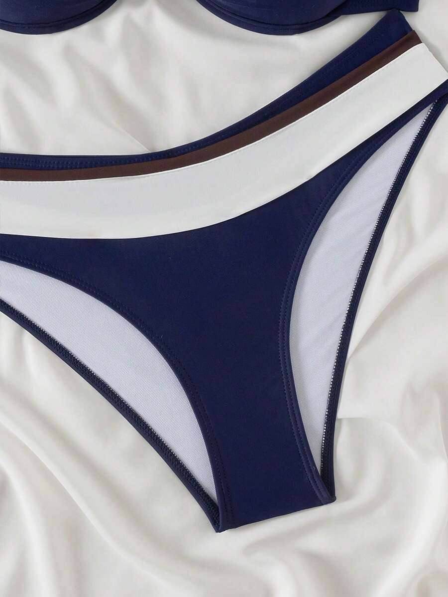 Swim Basics Conjunto de biquíni feminino com bojo push-up, 2 peças/conjunto, moda praia, férias, cor sólida, moda praia, verão