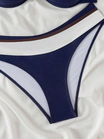 Swim Basics Conjunto de biquíni feminino com bojo push-up, 2 peças/conjunto, moda praia, férias, cor sólida, moda praia, verão