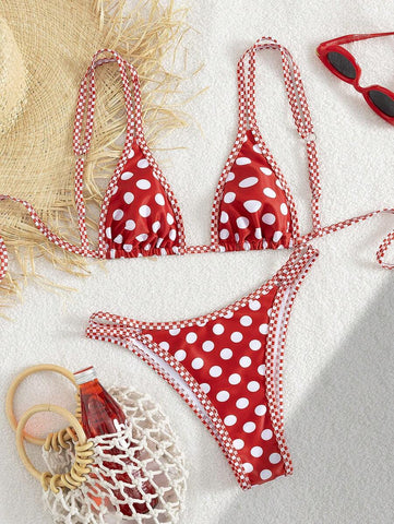 Conjunto de biquíni estilo boêmio com alças florais e costas nuas, 2 peças, moda praia para férias/feriados, primavera/verão