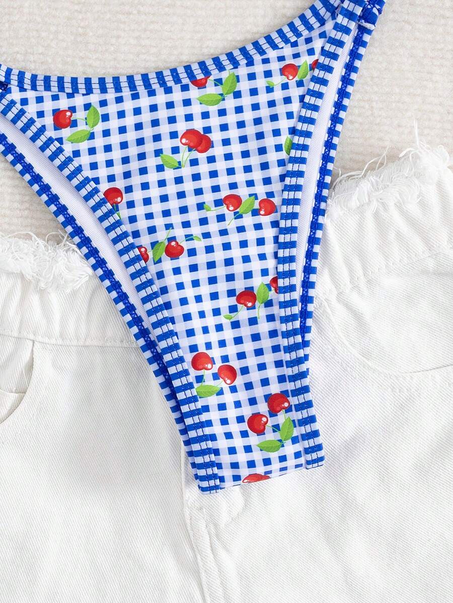 Conjunto de biquíni estilo boêmio com alças florais e costas nuas, 2 peças, moda praia para férias/feriados, primavera/verão
