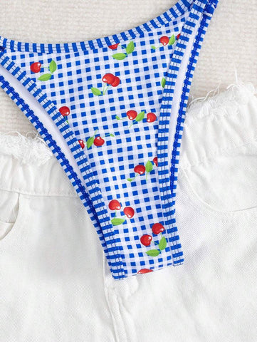 Conjunto de biquíni estilo boêmio com alças florais e costas nuas, 2 peças, moda praia para férias/feriados, primavera/verão