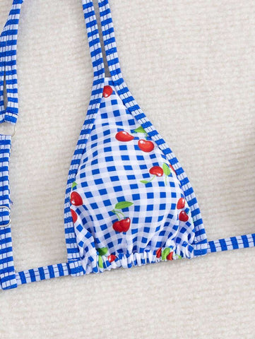 Conjunto de biquíni estilo boêmio com alças florais e costas nuas, 2 peças, moda praia para férias/feriados, primavera/verão
