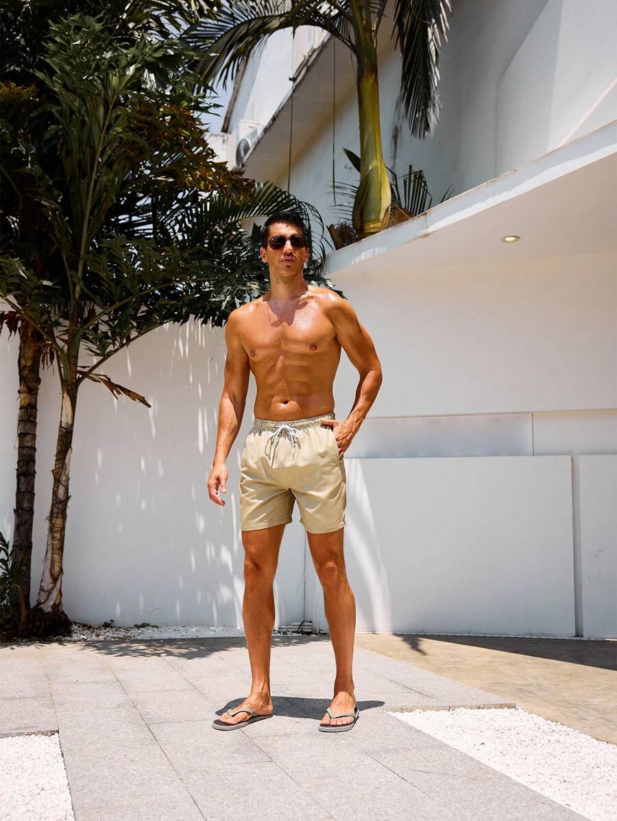 Manfinity Swimmode Homens Cintura Com Cordão Bolso Inclinado Short De Banho