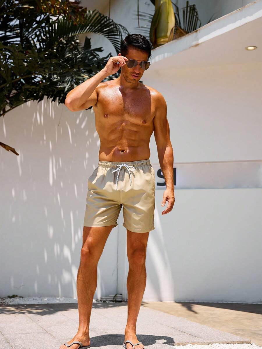 Manfinity Swimmode Homens Cintura Com Cordão Bolso Inclinado Short De Banho