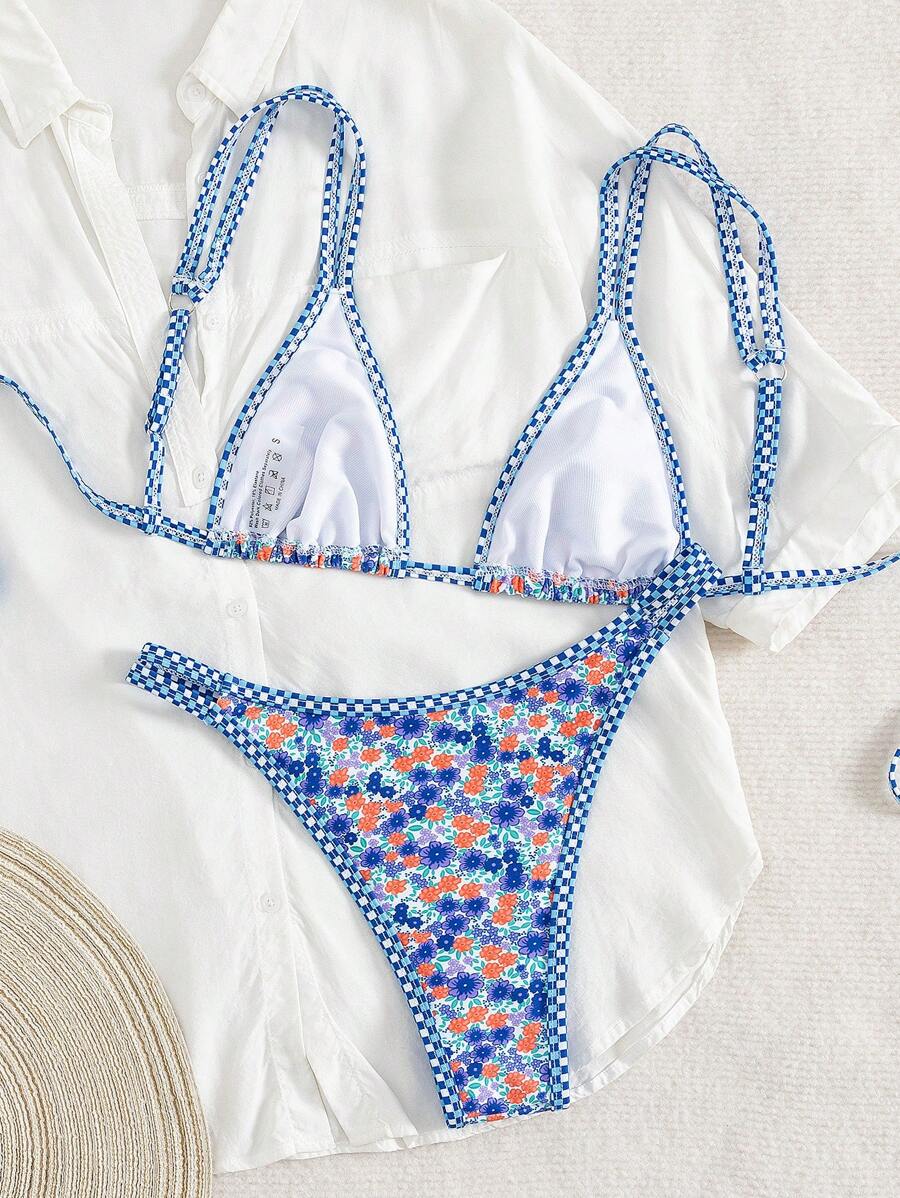 Swim Mod 2 peças/conjunto sexy fruta impressão contraste cor guarnição Fato de Banho top e alça lateral Fato de Banho parte inferior, férias de verão