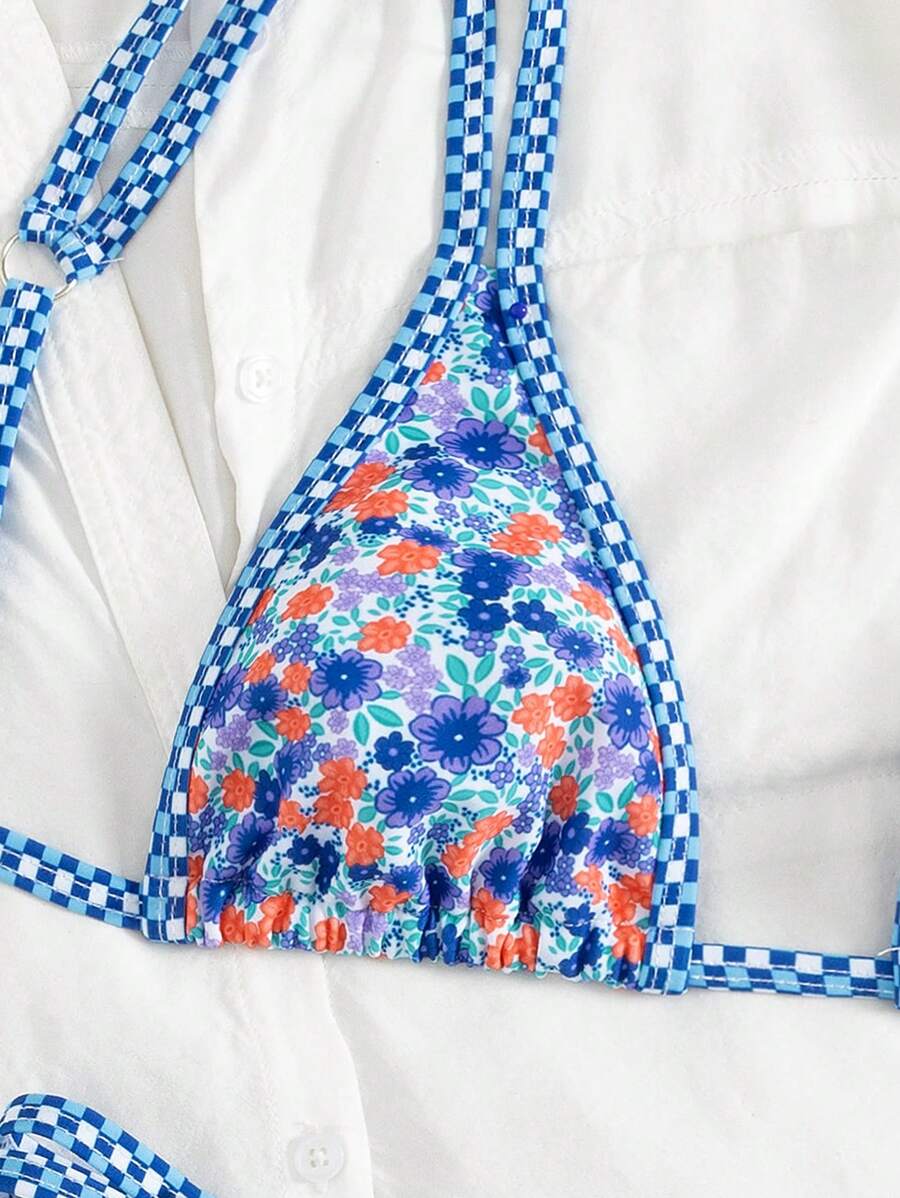 Swim Mod 2 peças/conjunto sexy fruta impressão contraste cor guarnição Fato de Banho top e alça lateral Fato de Banho parte inferior, férias de verão