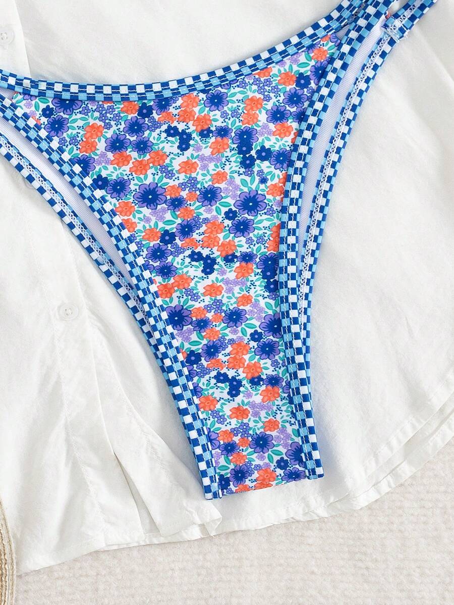 Swim Mod 2 peças/conjunto sexy fruta impressão contraste cor guarnição Fato de Banho top e alça lateral Fato de Banho parte inferior, férias de verão