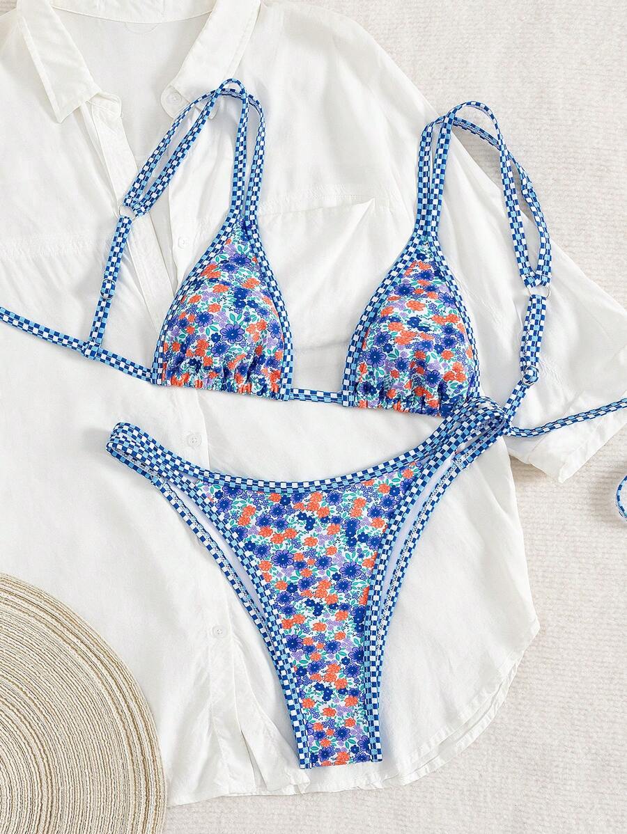 Swim Mod 2 peças/conjunto sexy fruta impressão contraste cor guarnição Fato de Banho top e alça lateral Fato de Banho parte inferior, férias de verão