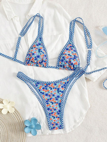 Swim Mod 2 peças/conjunto sexy fruta impressão contraste cor guarnição Fato de Banho top e alça lateral Fato de Banho parte inferior, férias de verão