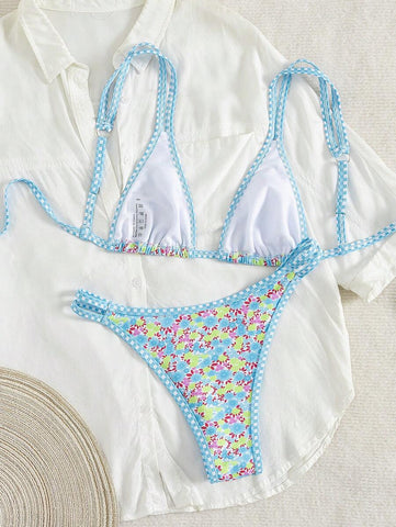 Swim Mod 2 peças/conjunto sexy fruta impressão contraste cor guarnição Fato de Banho top e alça lateral Fato de Banho parte inferior, férias de verão