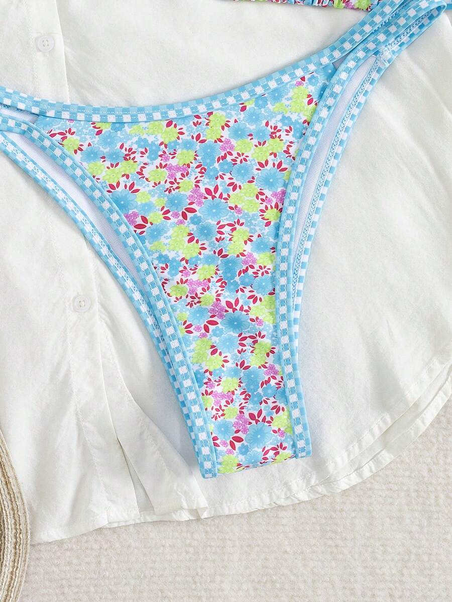 Swim Mod 2 peças/conjunto sexy fruta impressão contraste cor guarnição Fato de Banho top e alça lateral Fato de Banho parte inferior, férias de verão