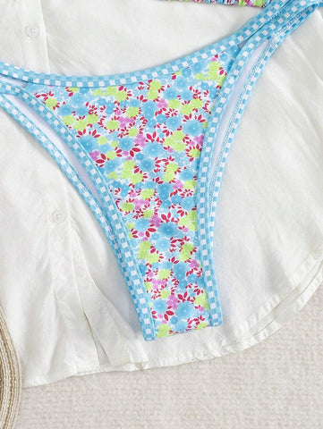 Swim Mod 2 peças/conjunto sexy fruta impressão contraste cor guarnição Fato de Banho top e alça lateral Fato de Banho parte inferior, férias de verão