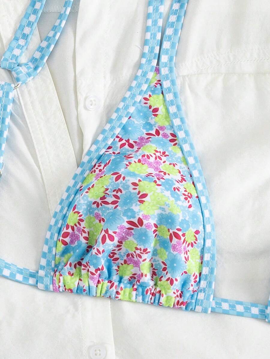 Swim Mod 2 peças/conjunto sexy fruta impressão contraste cor guarnição Fato de Banho top e alça lateral Fato de Banho parte inferior, férias de verão