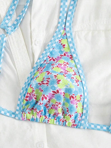 Swim Mod 2 peças/conjunto sexy fruta impressão contraste cor guarnição Fato de Banho top e alça lateral Fato de Banho parte inferior, férias de verão