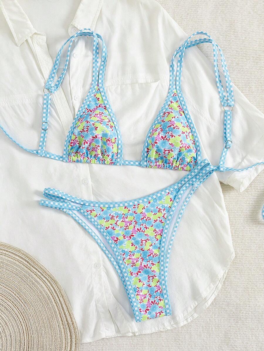 Swim Mod 2 peças/conjunto sexy fruta impressão contraste cor guarnição Fato de Banho top e alça lateral Fato de Banho parte inferior, férias de verão