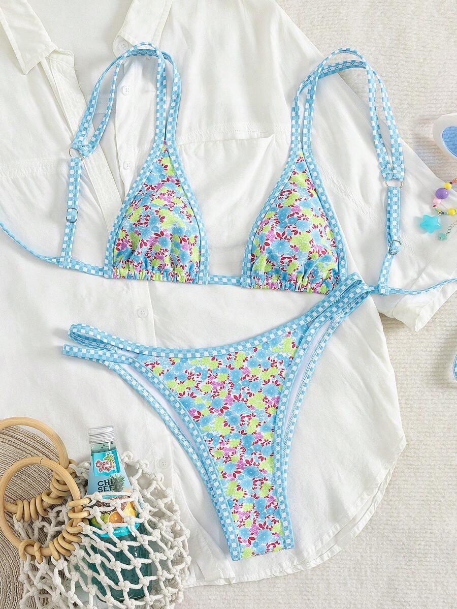 Swim Mod 2 peças/conjunto sexy fruta impressão contraste cor guarnição Fato de Banho top e alça lateral Fato de Banho parte inferior, férias de verão