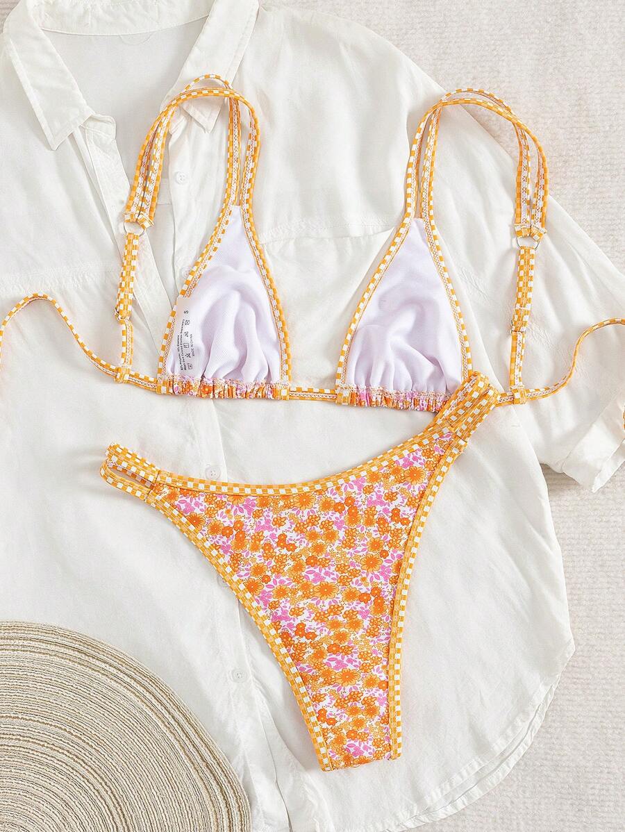 Swim Mod 2 peças/conjunto sexy fruta impressão contraste cor guarnição Fato de Banho top e alça lateral Fato de Banho parte inferior, férias de verão