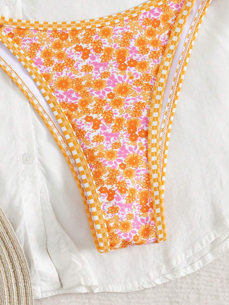Swim Mod 2 peças/conjunto sexy fruta impressão contraste cor guarnição Fato de Banho top e alça lateral Fato de Banho parte inferior, férias de verão