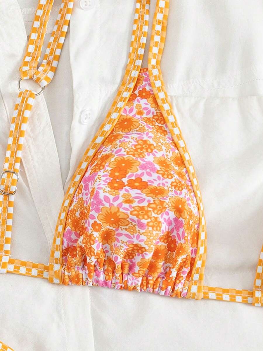 Swim Mod 2 peças/conjunto sexy fruta impressão contraste cor guarnição Fato de Banho top e alça lateral Fato de Banho parte inferior, férias de verão