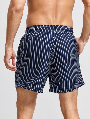 Shorts de Praia Listrado com Bolsos para Homens