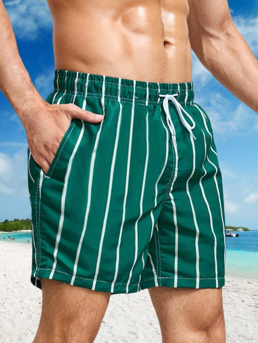 Shorts de Praia Listrado com Bolsos para Homens