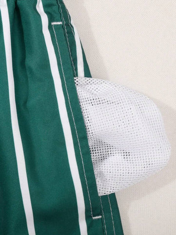 Shorts de Praia Listrado com Bolsos para Homens