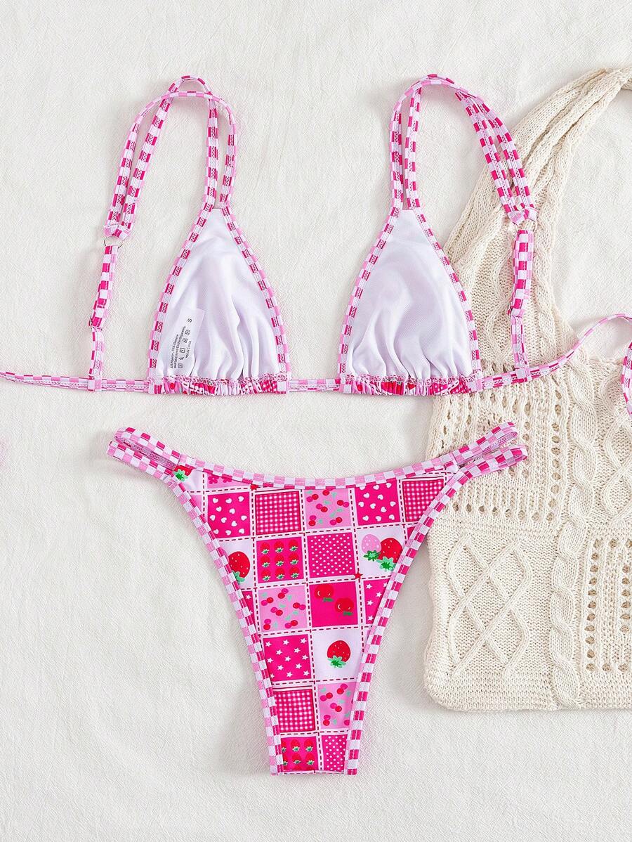 Conjunto de biquíni estilo boêmio com alças florais e costas nuas, 2 peças, moda praia para férias/feriados, primavera/verão