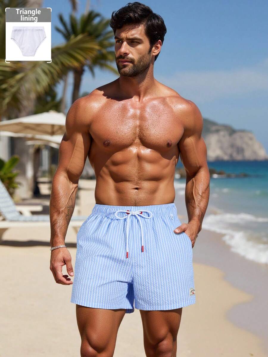 Horizaway Shorts de praia listrados com cordão na cintura para homens