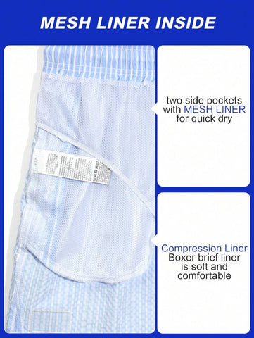Horizaway Shorts de praia listrados com cordão na cintura para homens