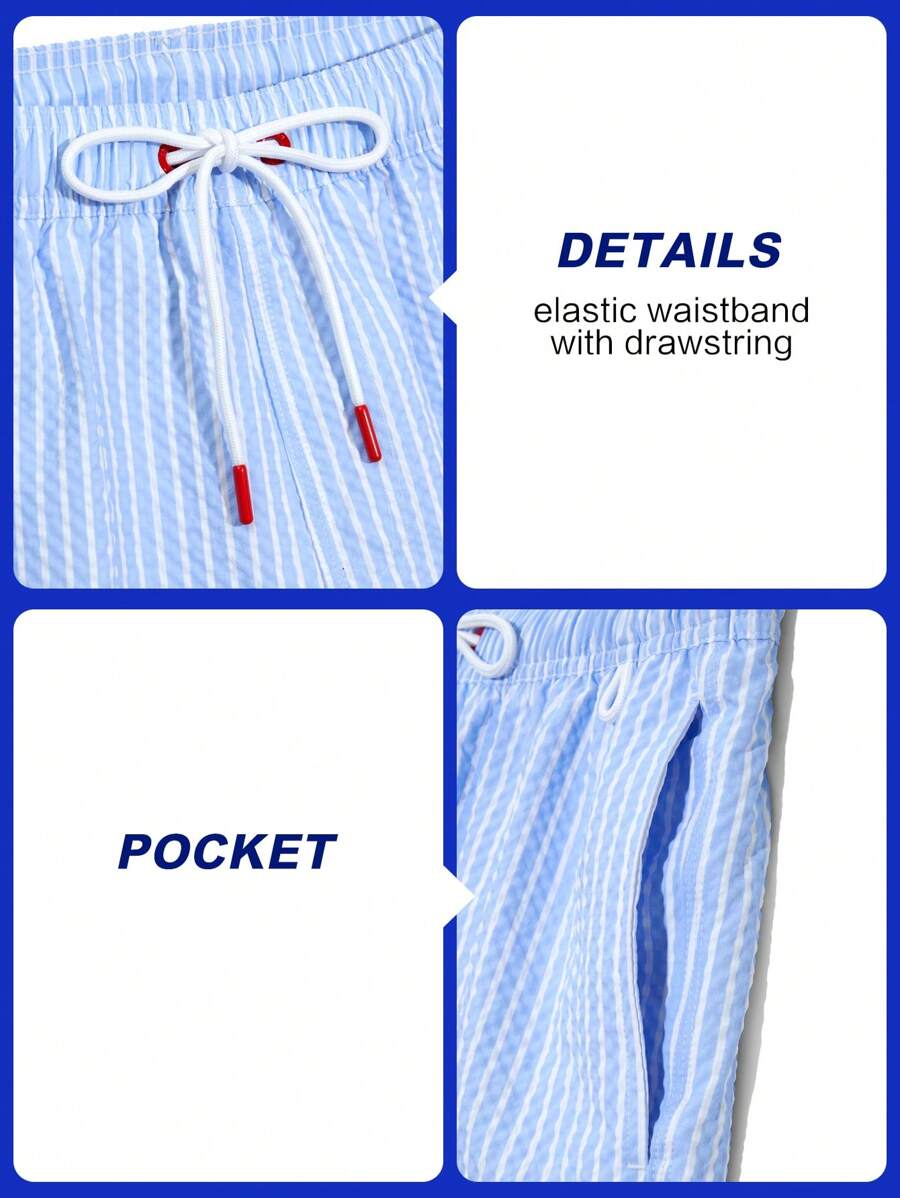 Horizaway Shorts de praia listrados com cordão na cintura para homens