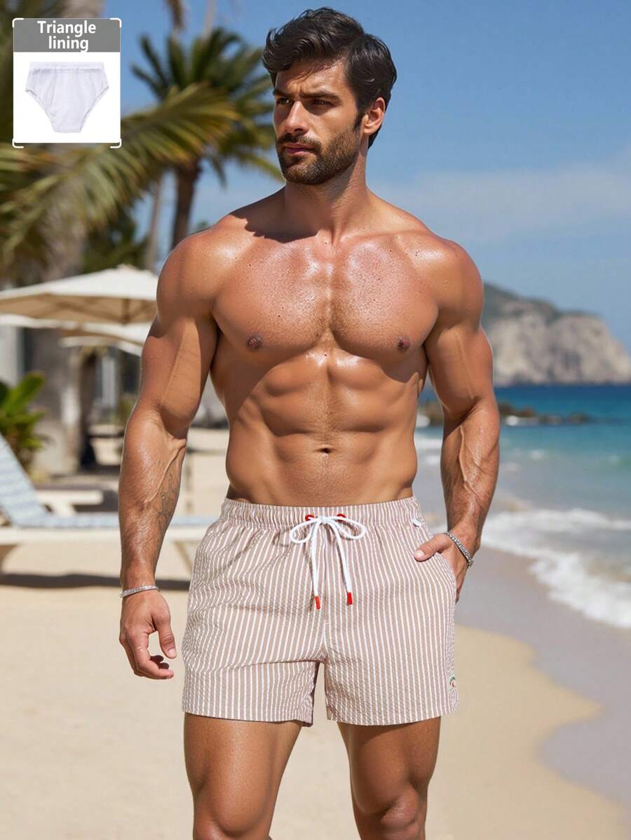Horizaway Shorts de praia listrados com cordão na cintura para homens