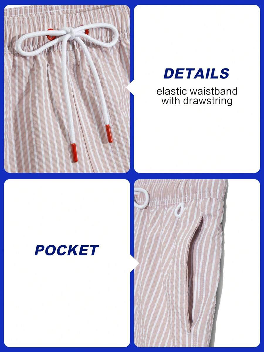 Horizaway Shorts de praia listrados com cordão na cintura para homens