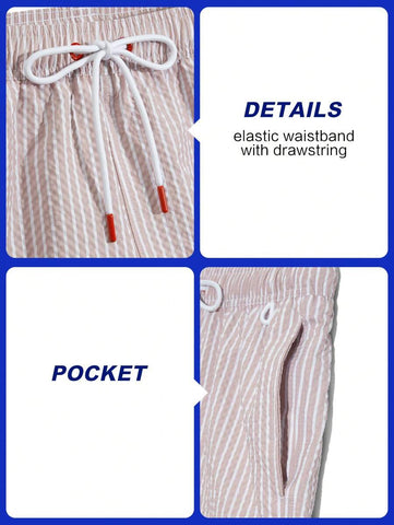 Horizaway Shorts de praia listrados com cordão na cintura para homens