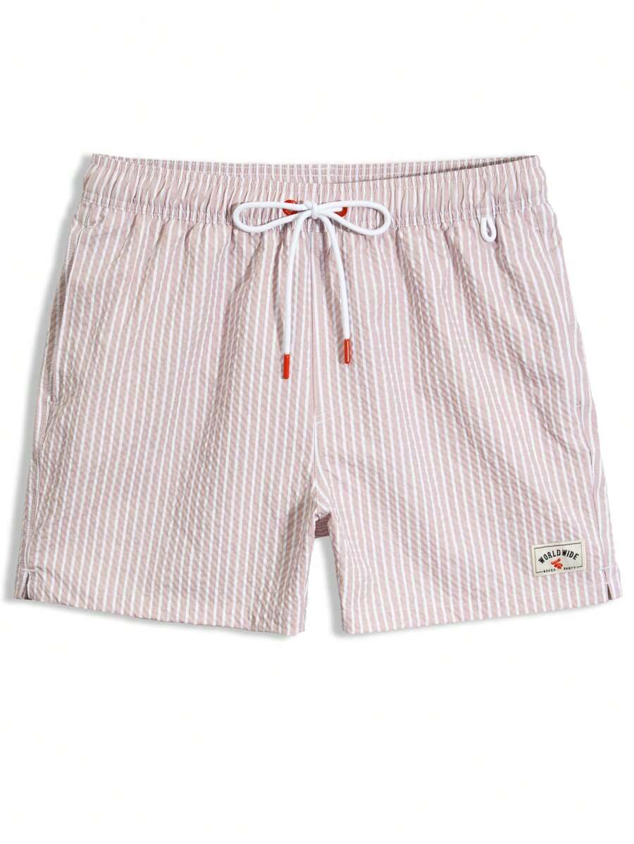 Horizaway Shorts de praia listrados com cordão na cintura para homens