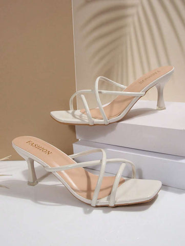 Sandálias femininas plus size confortáveis, simples, cruzadas, bico quadrado, salto alto, salto agulha, sapatos casuais, moda praia, para o verão