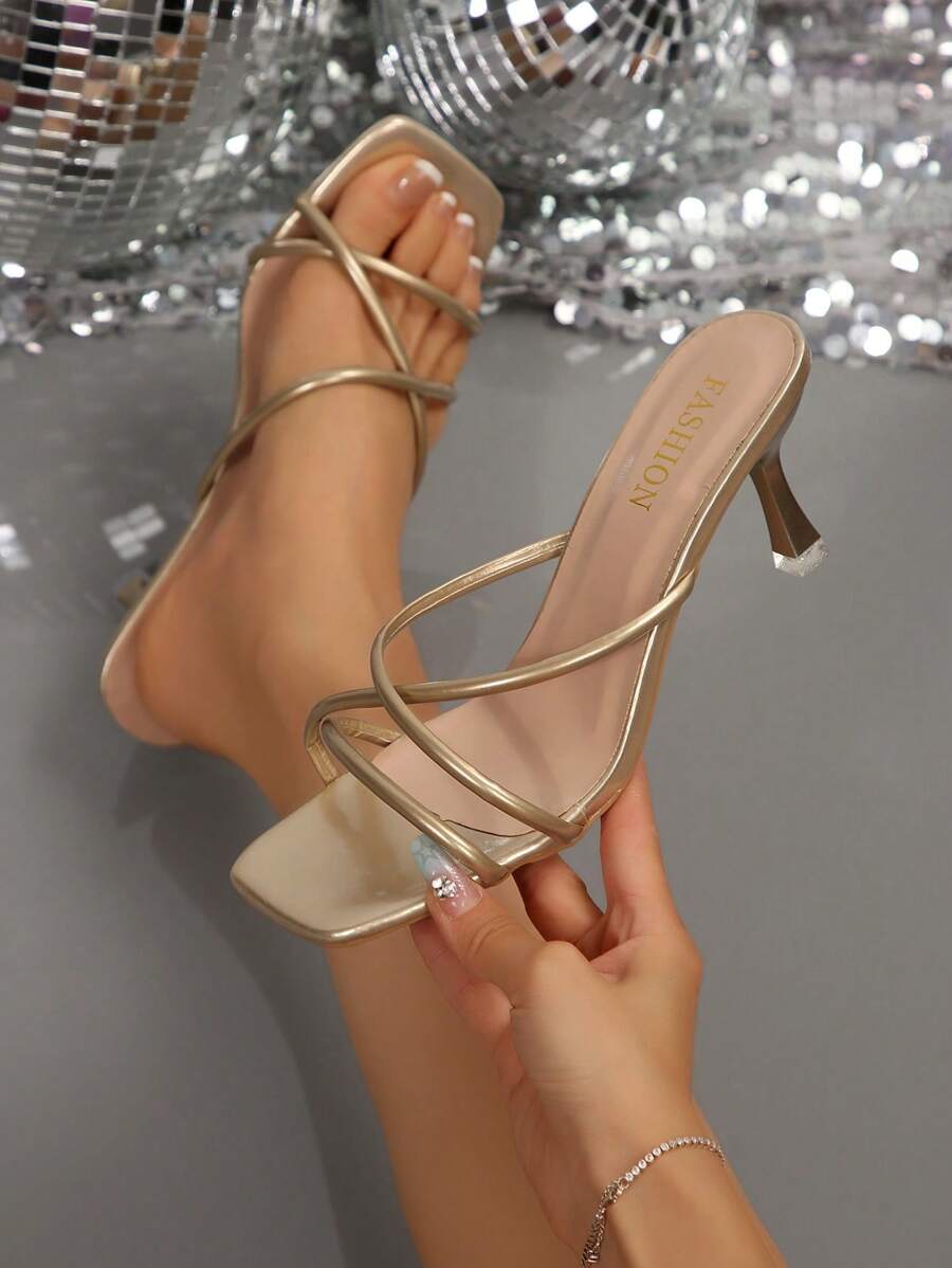 Sandálias femininas plus size confortáveis, simples, cruzadas, bico quadrado, salto alto, salto agulha, sapatos casuais, moda praia, para o verão