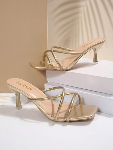 Sandálias femininas plus size confortáveis, simples, cruzadas, bico quadrado, salto alto, salto agulha, sapatos casuais, moda praia, para o verão