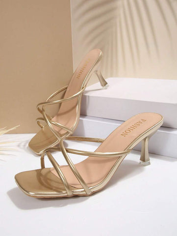 Sandálias femininas plus size confortáveis, simples, cruzadas, bico quadrado, salto alto, salto agulha, sapatos casuais, moda praia, para o verão