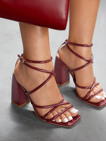 CUCCOO SZL Sapatos femininos com salto cruzado e tira no tornozelo, sandálias brancas para o verão, saltos de formatura, sapatos de festa, sapatos de volta às aulas, sapatos de estudante universitário, festa, baddie, elegante, chique, lindo estilo, natal,
