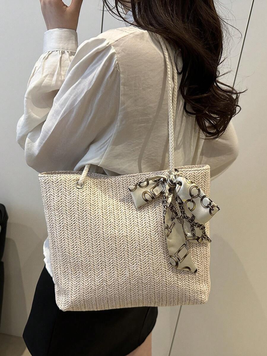 Bolsa de palha casual e moderna para mulheres, bolsa tote/ombro/bolsa de mão/bolsa de praia, bolsa de férias da moda para o verão