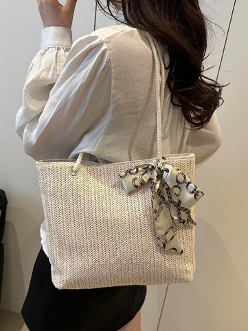 Bolsa de palha casual e moderna para mulheres, bolsa tote/ombro/bolsa de mão/bolsa de praia, bolsa de férias da moda para o verão