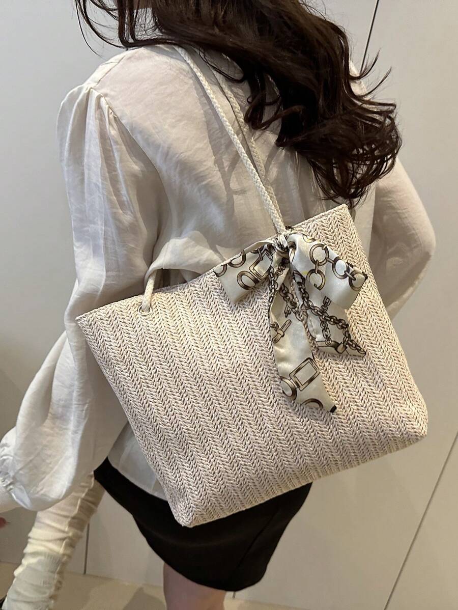 Bolsa de palha casual e moderna para mulheres, bolsa tote/ombro/bolsa de mão/bolsa de praia, bolsa de férias da moda para o verão