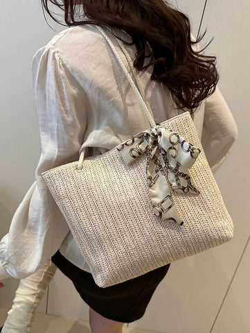 Bolsa de palha casual e moderna para mulheres, bolsa tote/ombro/bolsa de mão/bolsa de praia, bolsa de férias da moda para o verão