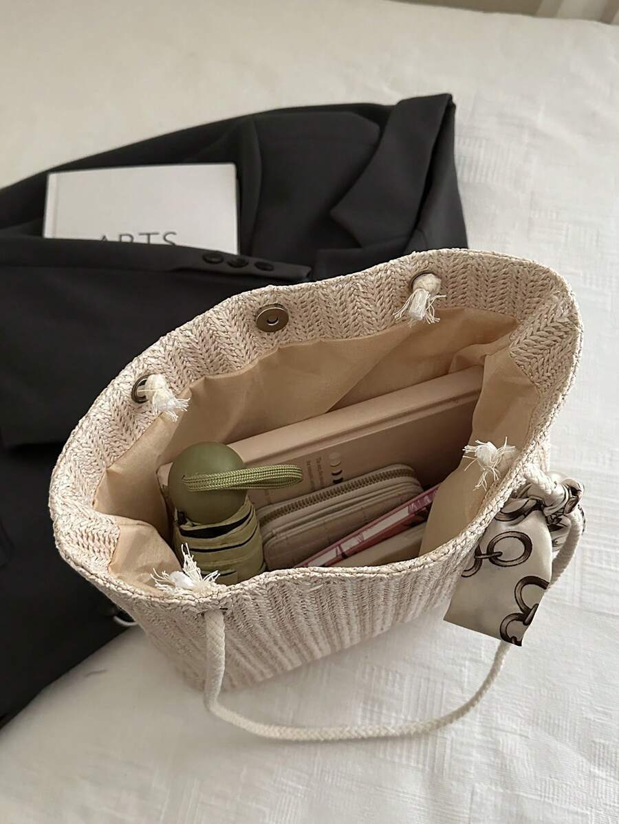 Bolsa de palha casual e moderna para mulheres, bolsa tote/ombro/bolsa de mão/bolsa de praia, bolsa de férias da moda para o verão