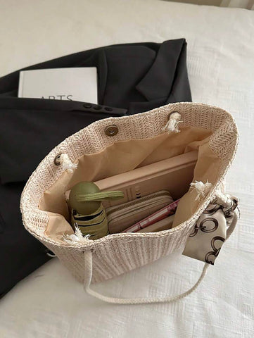 Bolsa de palha casual e moderna para mulheres, bolsa tote/ombro/bolsa de mão/bolsa de praia, bolsa de férias da moda para o verão