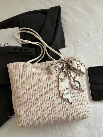 Bolsa de palha casual e moderna para mulheres, bolsa tote/ombro/bolsa de mão/bolsa de praia, bolsa de férias da moda para o verão