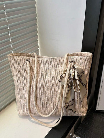 Bolsa de palha casual e moderna para mulheres, bolsa tote/ombro/bolsa de mão/bolsa de praia, bolsa de férias da moda para o verão