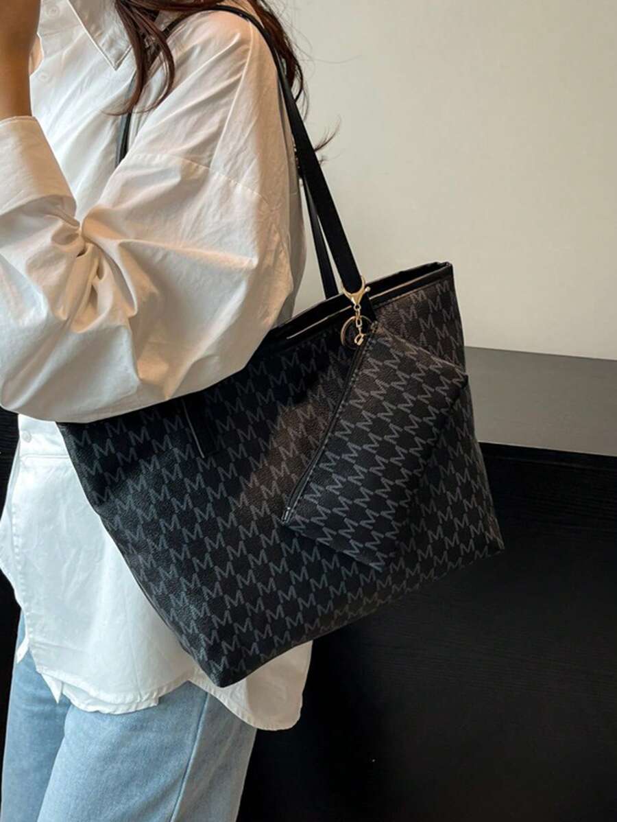 Grande capacidade simples e versátil bolsa tote impressa com decoração de rebites para mulheres bolsa tote com estampa de flores retrô bolsa de ombro de grande capacidade bolsa de mão diária da moda para mulheres, novidade no outono/inverno bolsa tote de