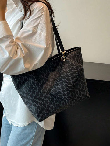 Grande capacidade simples e versátil bolsa tote impressa com decoração de rebites para mulheres bolsa tote com estampa de flores retrô bolsa de ombro de grande capacidade bolsa de mão diária da moda para mulheres, novidade no outono/inverno bolsa tote de