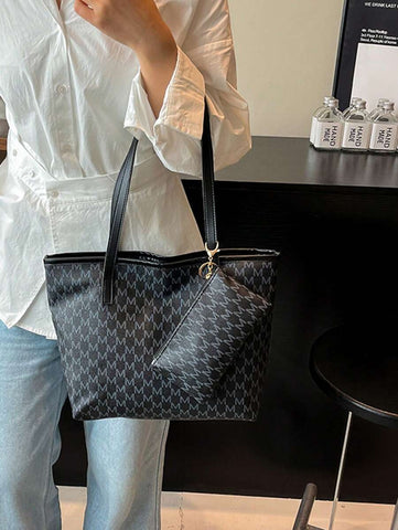 Grande capacidade simples e versátil bolsa tote impressa com decoração de rebites para mulheres bolsa tote com estampa de flores retrô bolsa de ombro de grande capacidade bolsa de mão diária da moda para mulheres, novidade no outono/inverno bolsa tote de